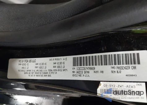 2015 Chrysler 200 C from USA, damaged, VIN 1C3CCCCB1FN708020